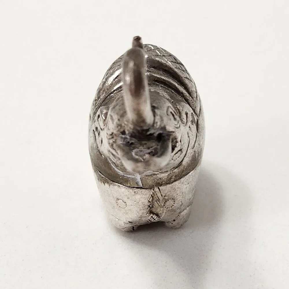 Cambodian Silver Tone Elephant Betel Nut Box Trinket Container Mid-Century